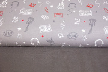 Stoffpaket French Terry + Bündchen Rock and Roll, hellgrau, anthrazit